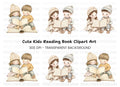 Cute Kids Reading Books Clipart Bundle
