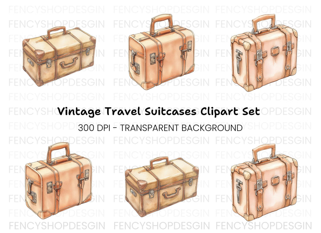 Vintage Suitcase Clipart Bundle
