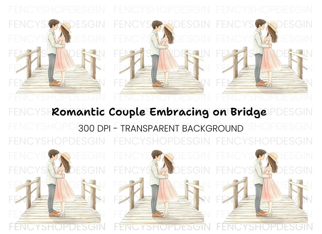 Embracing Couple on Bridge Clipart Bundle