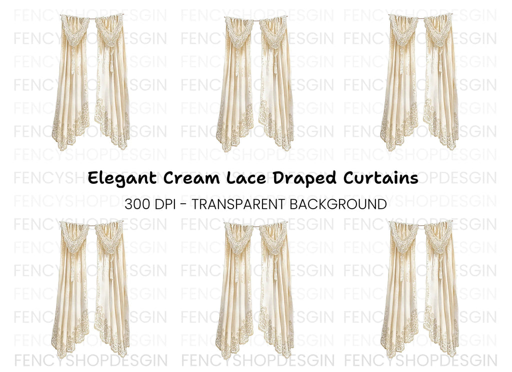Vintage Cream Curtains Clipart Bundle