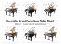 Grand Pianos with Music Notes Clipart Bundle