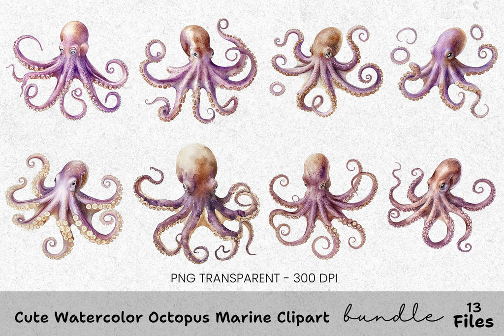 Cute Octopus Marine Clipart Bundle