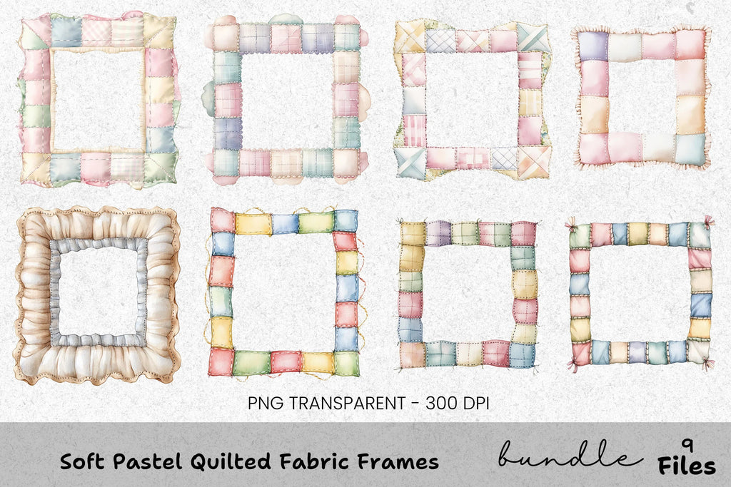 Soft Pastel Quilted Fabric Frames Clipart Bundle