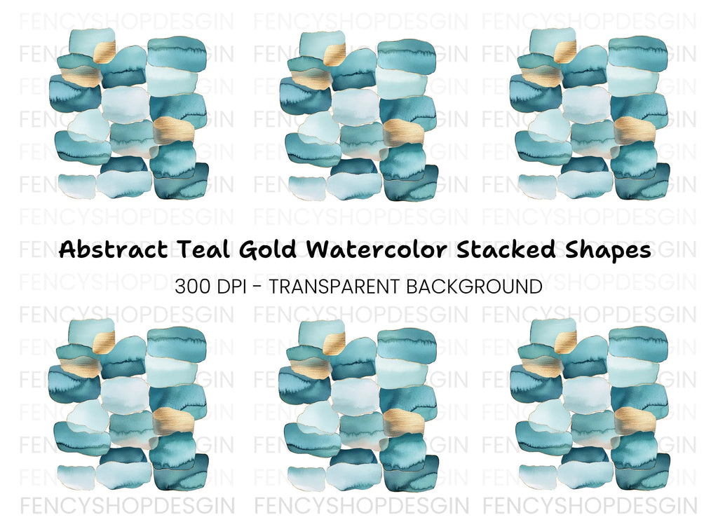 Abstract Teal Gold Shapes Clipart Bundle