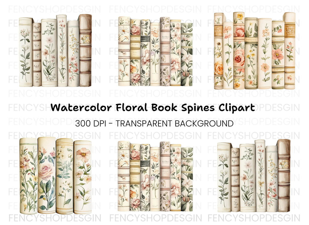 Decorative Floral Book Spines Clipart Bundle
