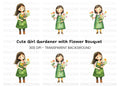 Cute Girls with Flower Bouquets Clipart Bundle