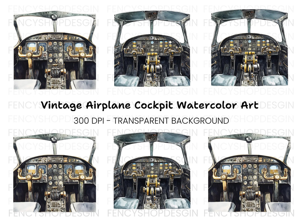 Vintage Airplane Cockpit Clipart Bundle