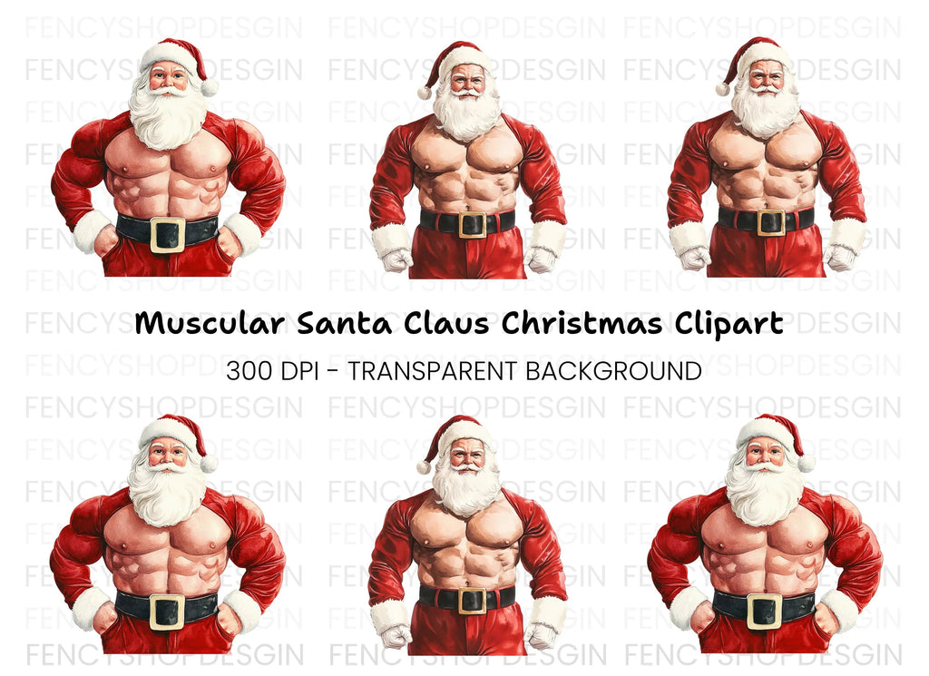 Muscular Santa Claus Clipart Bundle