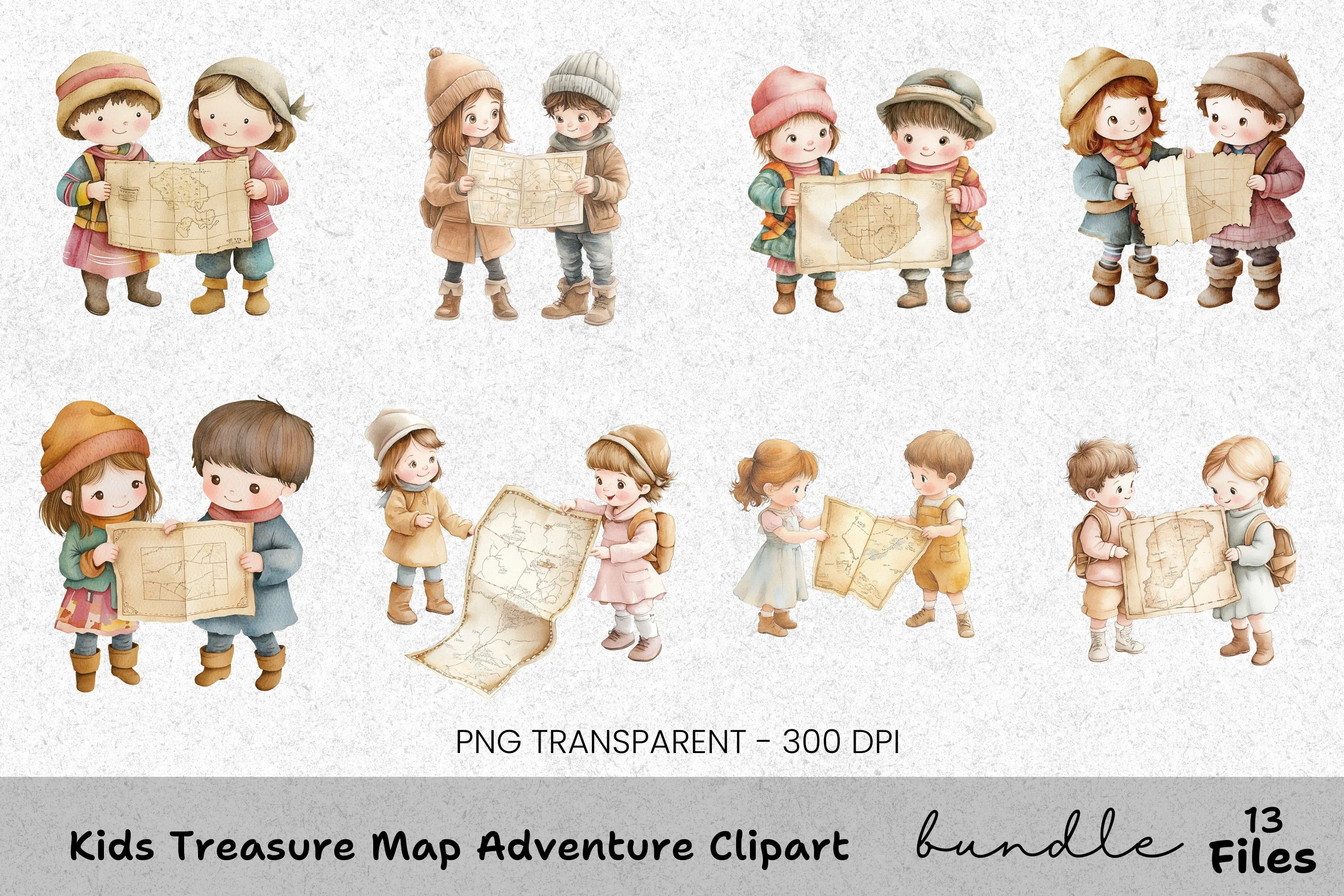 Kids Treasure Map Adventure Clipart Bundle
