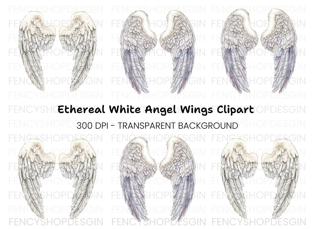 Graceful White Feathered Wings Clipart Bundle