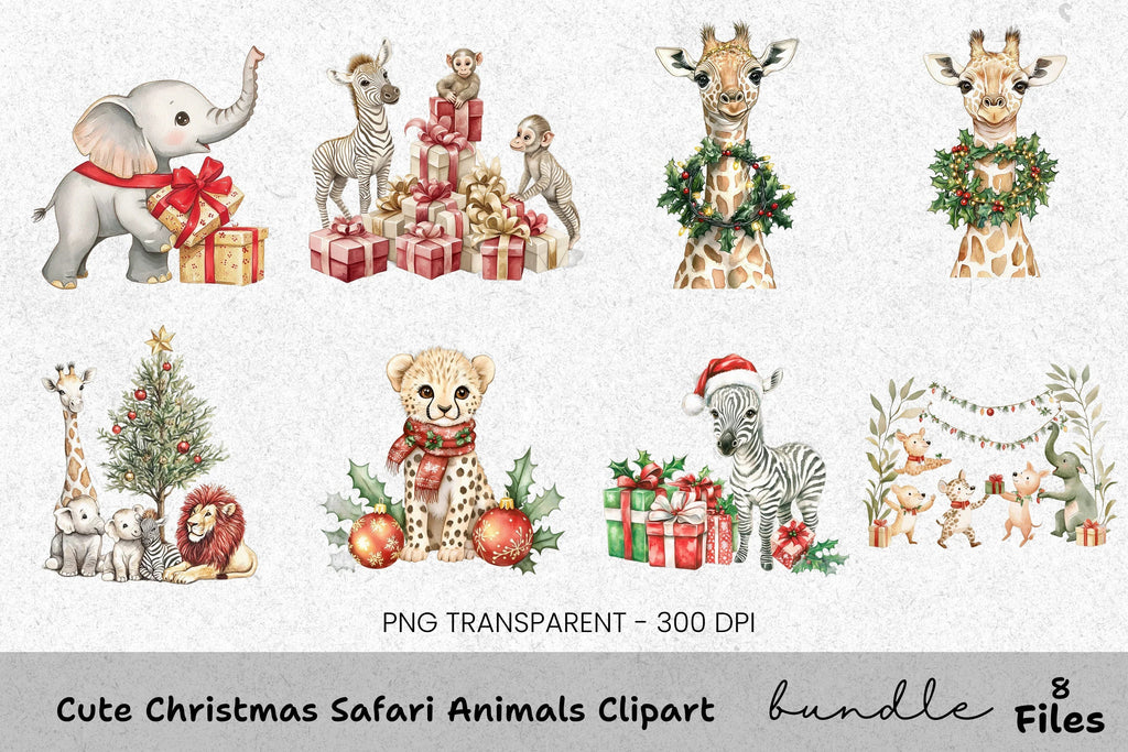 Christmas Safari Animals Clipart Bundle