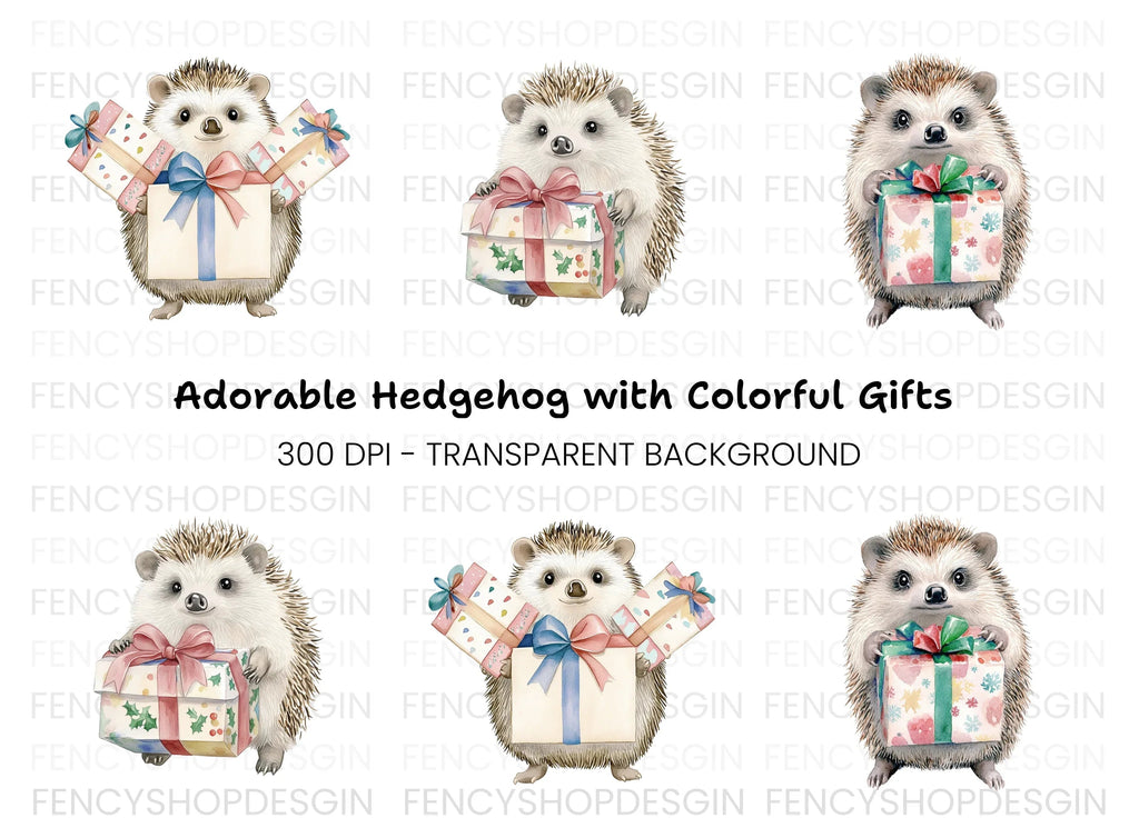 Cute Hedgehog Christmas Gift Clipart Bundle