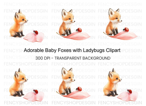 Adorable Fox and Ladybug Clipart Bundle