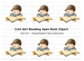 Cute Girl Reading Book Clipart Bundle