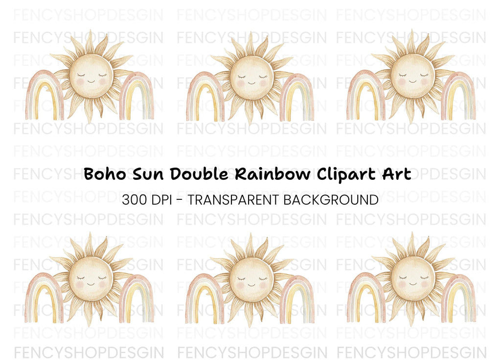 Boho Sun and Rainbow Clipart Bundle