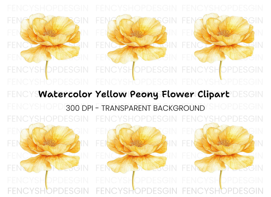 Yellow Poppy Flower Clipart Bundle