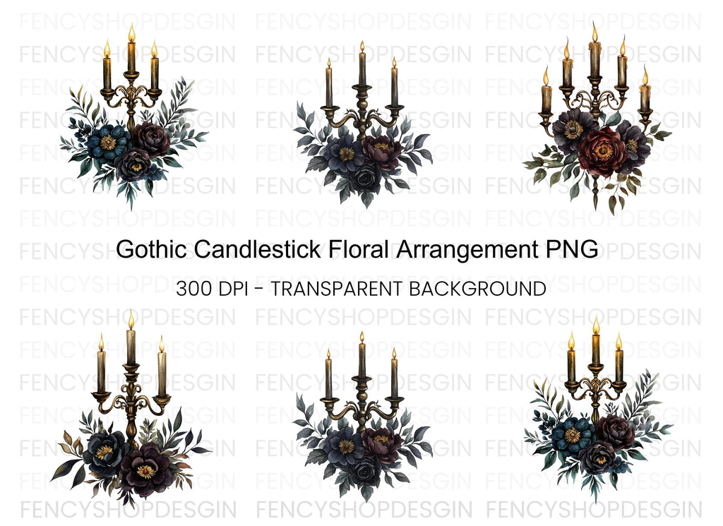 Gothic Candelabra Floral Clipart Bundle