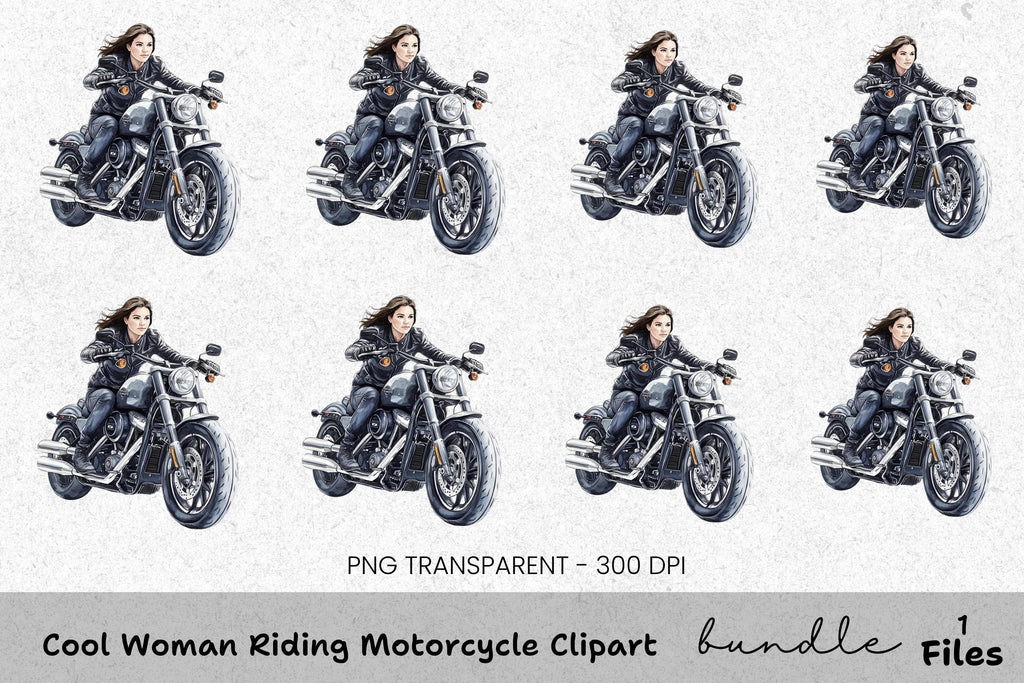 Cool Woman Riding Motorcycle Clipart Bundle