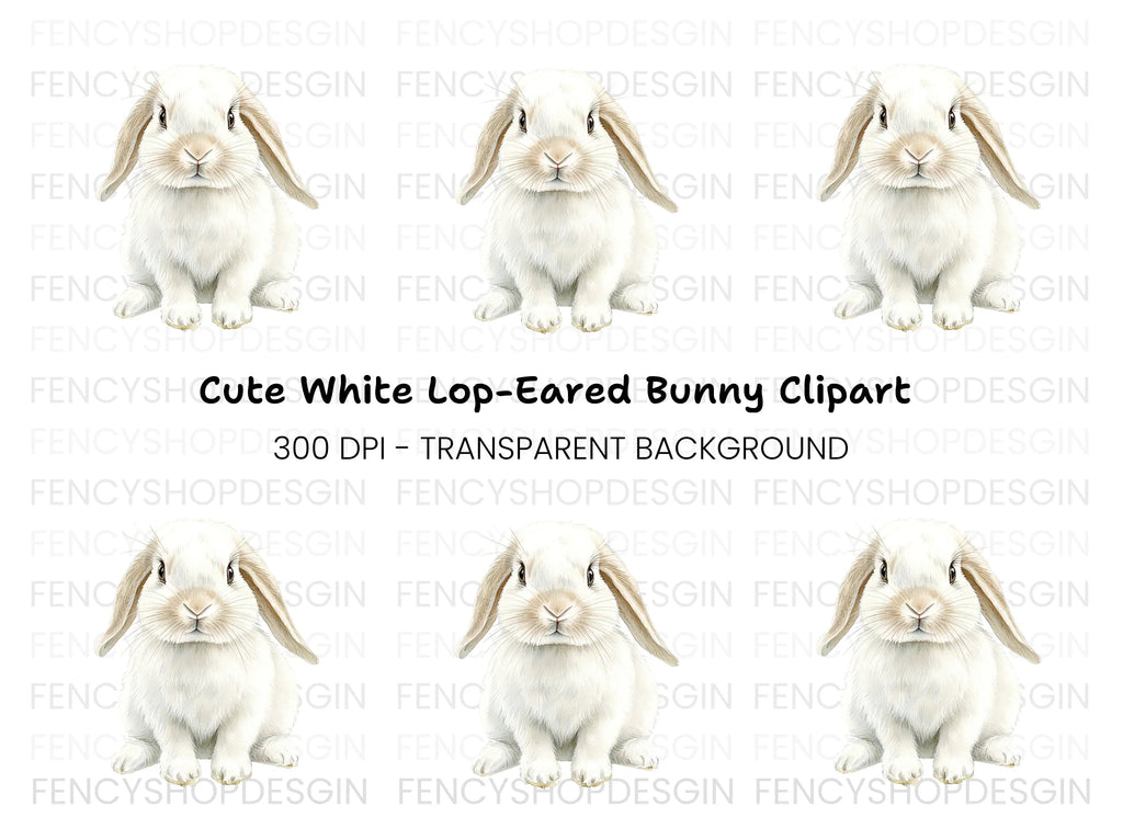 Adorable White Lop Eared Bunny Clipart Bundle