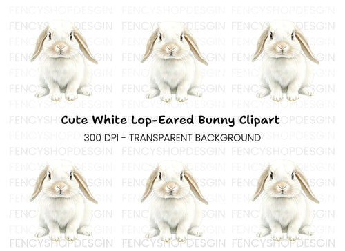 Adorable White Lop Eared Bunny Clipart Bundle