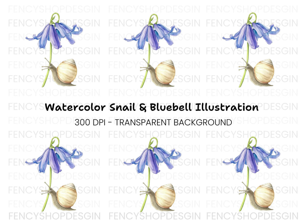 Snail and Bluebell Flower Clipart Bundle