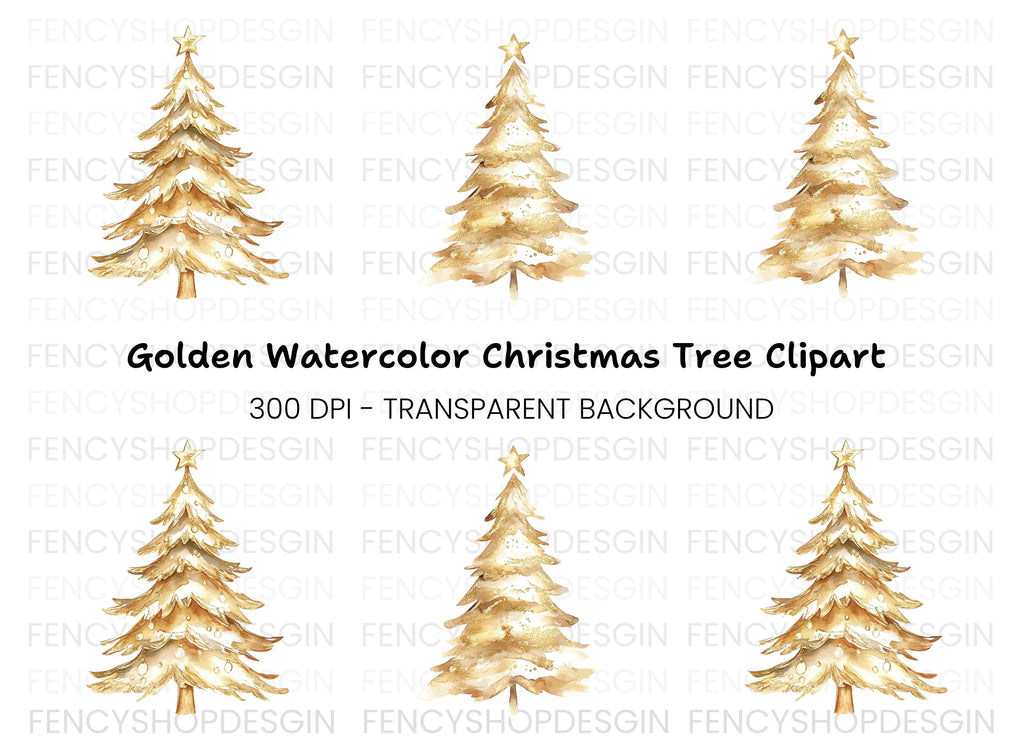 Golden Christmas Tree Clipart Bundle