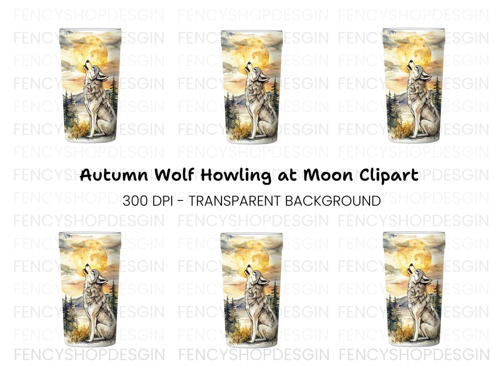 Wolf Howling at Moon Clipart Bundle