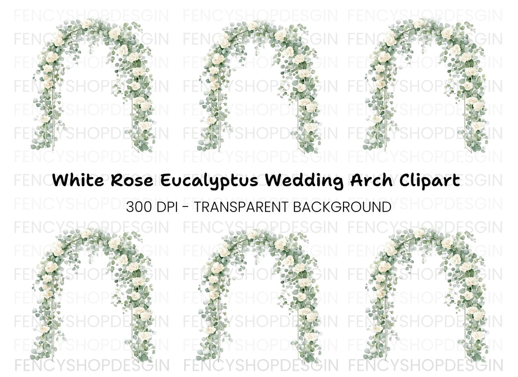 Wedding Arch White Roses Eucalyptus Clipart Bundle