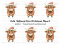 Highland Cow Christmas Hat Clipart Bundle