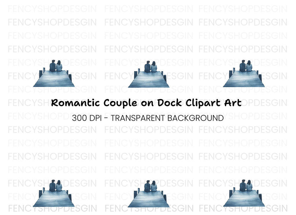 Romantic Couple on Dock Clipart Bundle