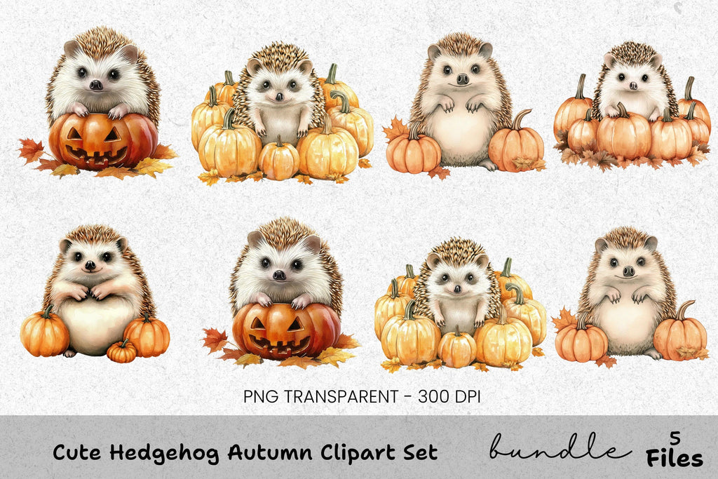 Cute Hedgehog Autumn Clipart Bundle