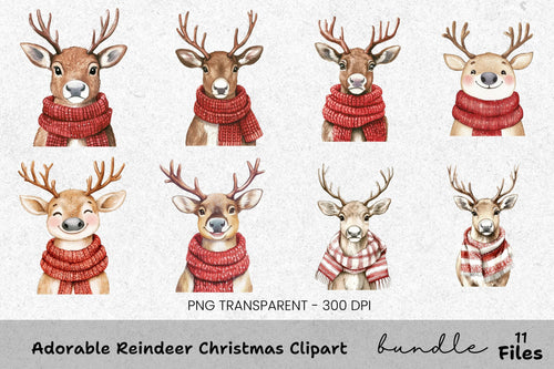 Adorable Reindeer Christmas Clipart Bundle