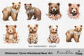 Whimsical Floral Woodland Bear Clipart Bundle