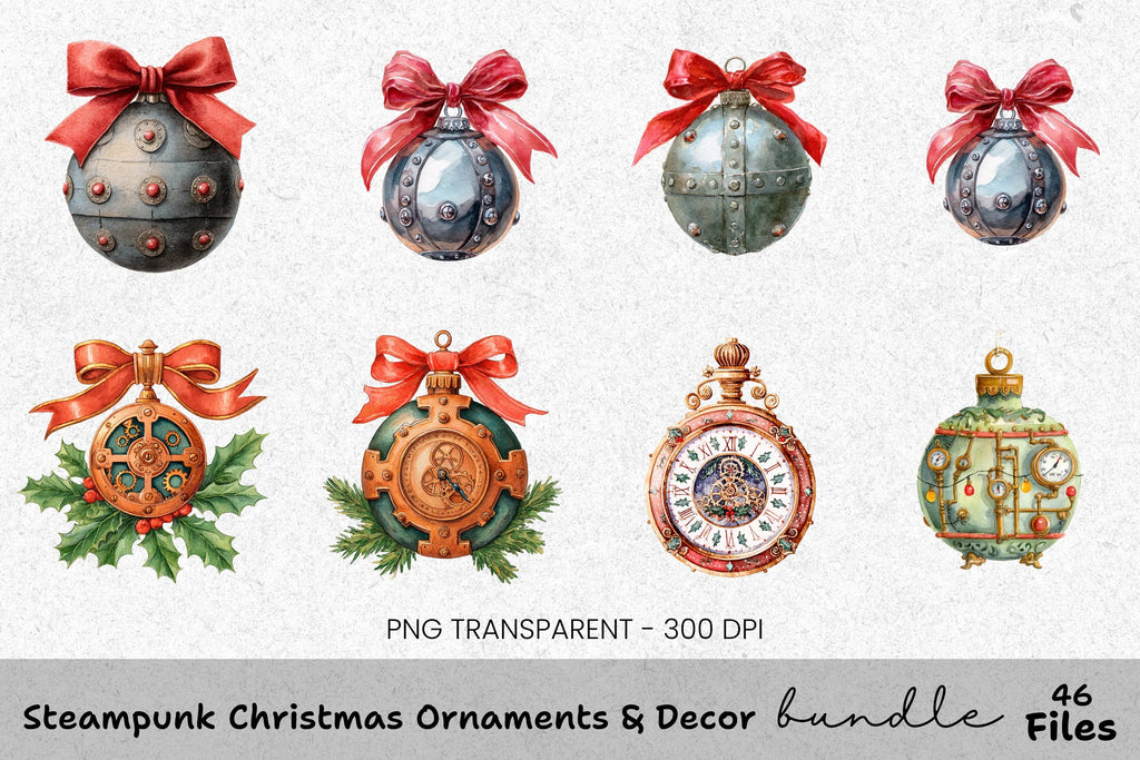 Steampunk Clockwork Christmas Tree Clipart Bundle