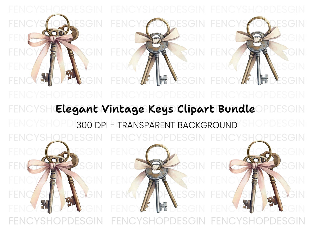 Charming Vintage Key Clipart Bundle