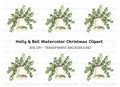 White Christmas Bell with Holly Clipart Bundle