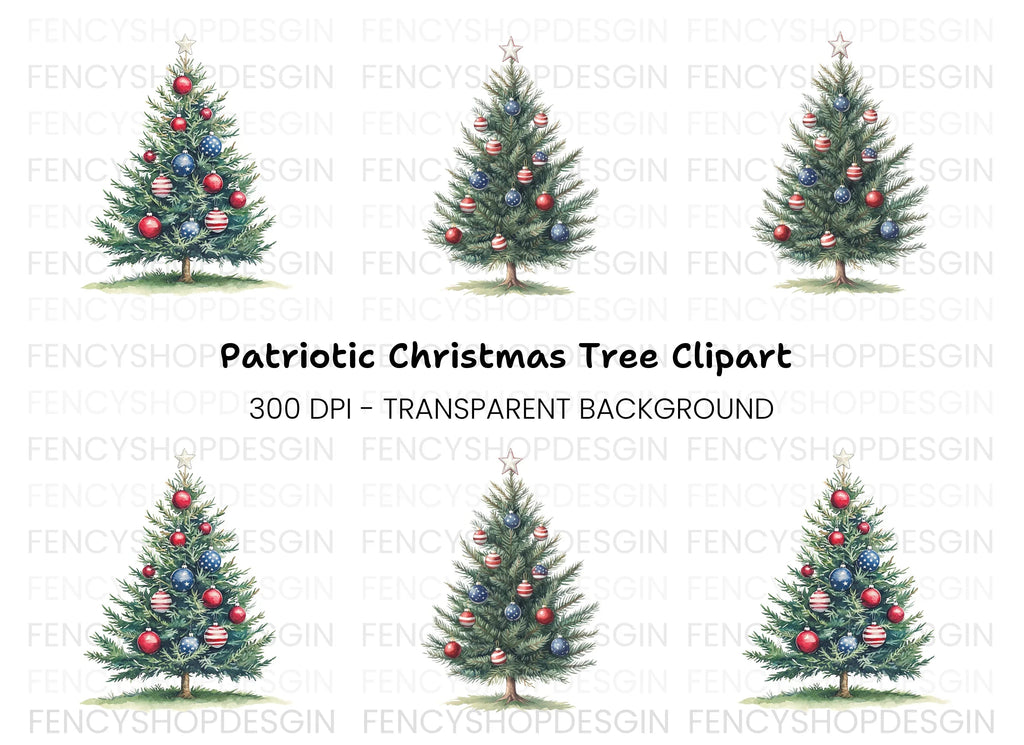 Patriotic Christmas Tree Clipart Bundle