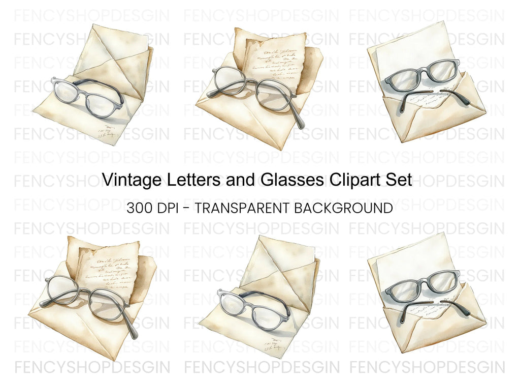 Vintage Letters and Glasses Clipart Bundle