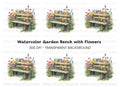 Rustic Bench in Blooming Garden Clipart Bundle