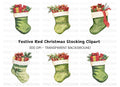 Green Christmas Stockings with Gifts Clipart Bundle