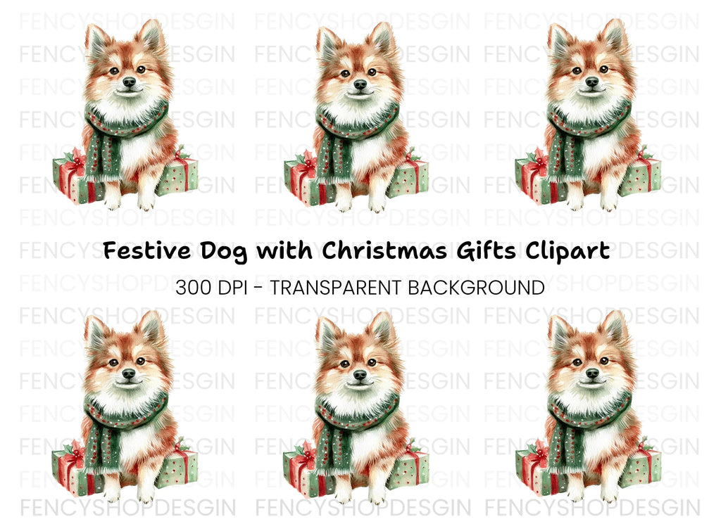 Festive Pomeranian Dog Clipart Bundle