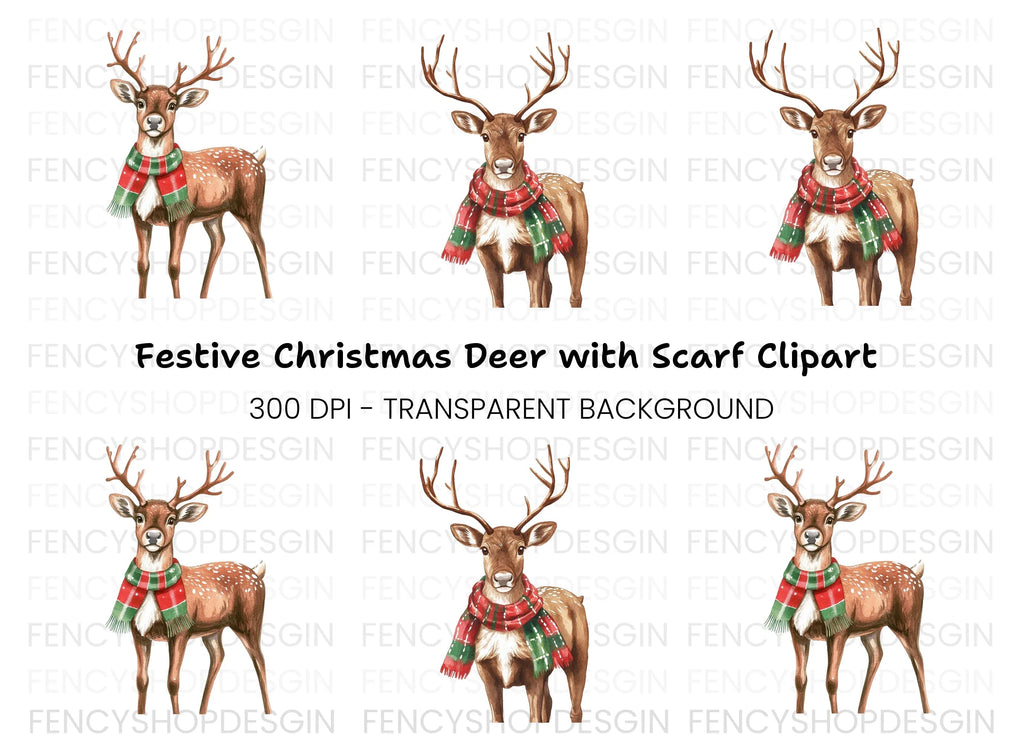 Christmas Reindeer with Scarves Clipart Bundle