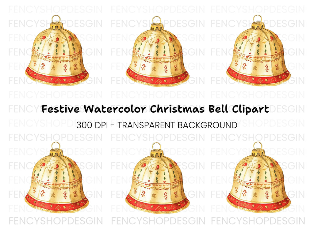 Elegant Golden Christmas Bell Clipart Bundle