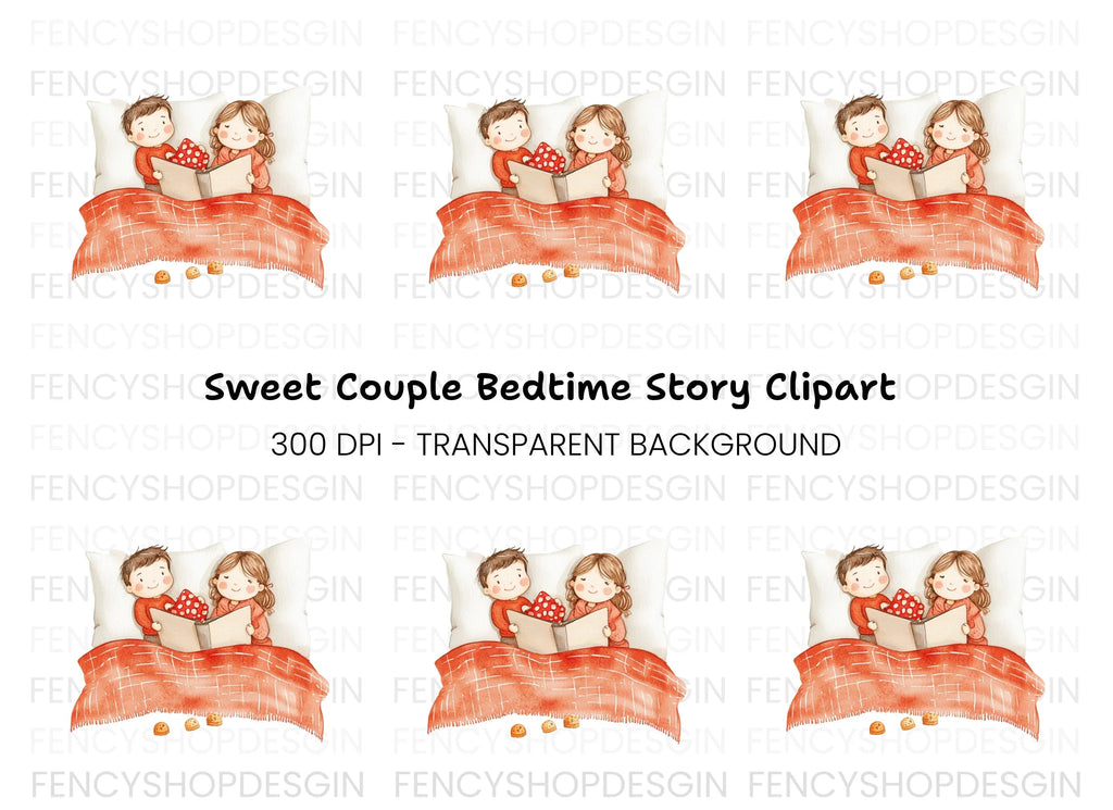 Cozy Couple Reading in Bed Clipart Bundle