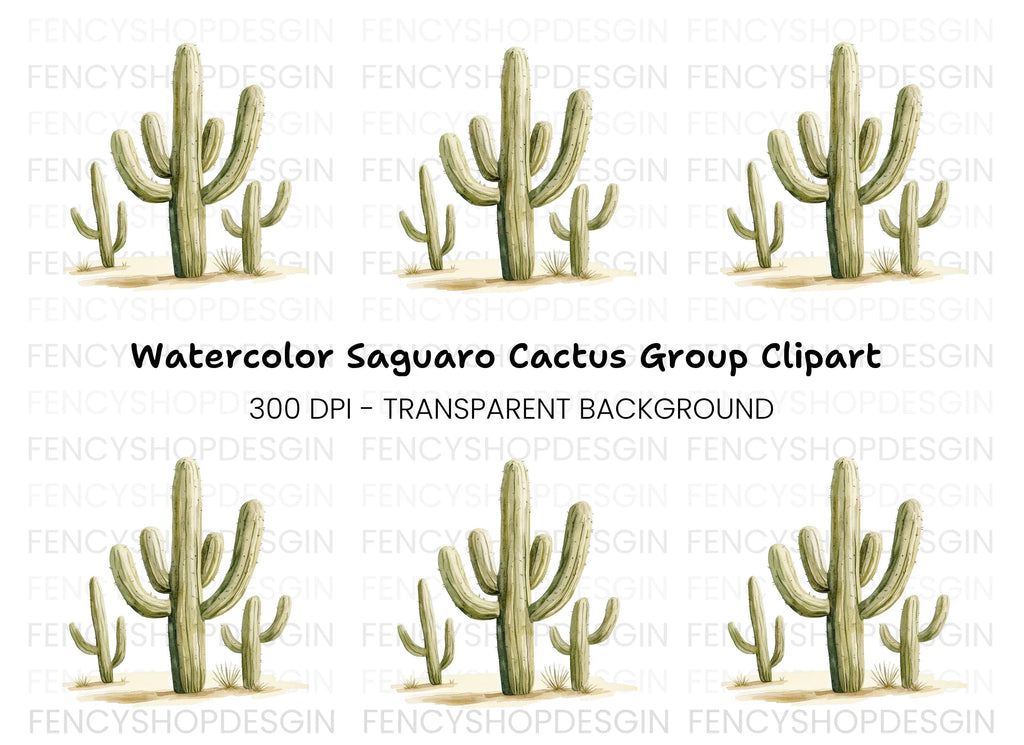 Tall Saguaro Cactus Clipart Bundle