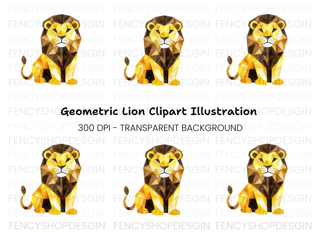 Geometric Lion Illustration Clipart Bundle