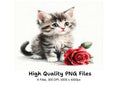 Sweet Kittens with Red Roses Clipart Bundle