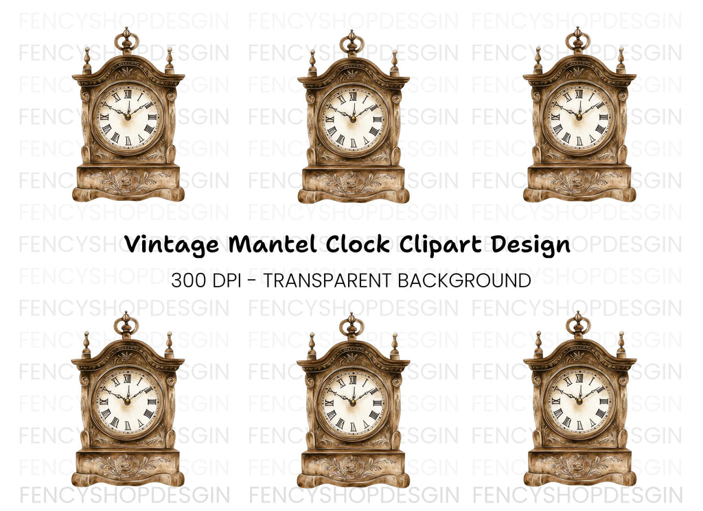 Antique Mantel Clock Clipart Bundle