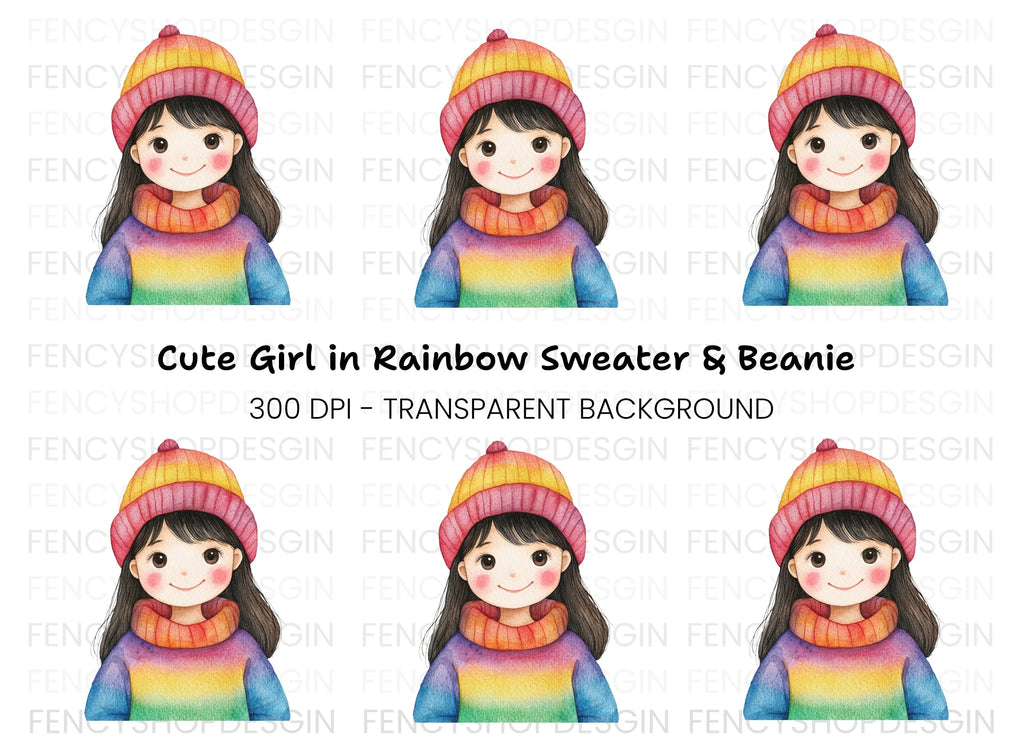 Girl in Rainbow Winter Wear Clipart Bundle