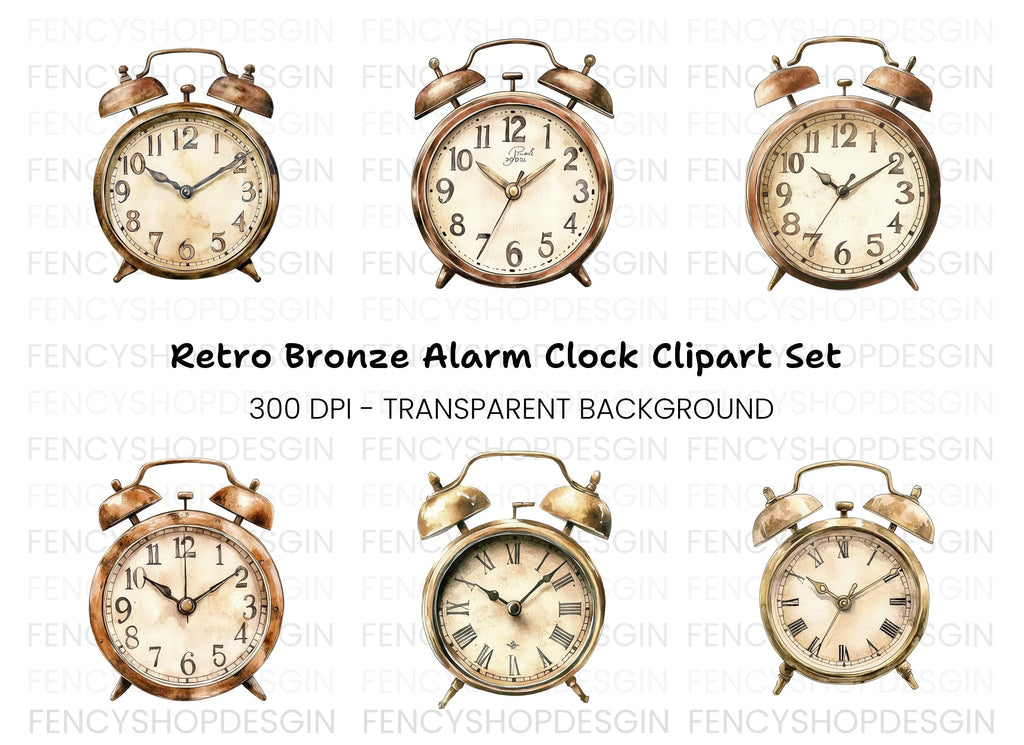 Vintage Alarm Clock Clipart Bundle